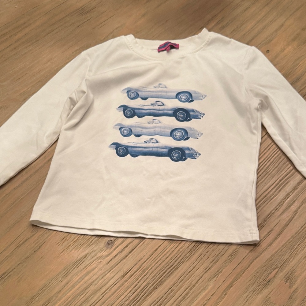 Edikted White Long-Sleeve Tee with Blue Car Print